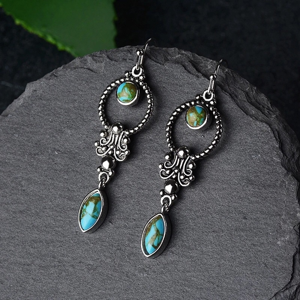 NEW 925 Silver Vintage Turquoise Retro Earrings
